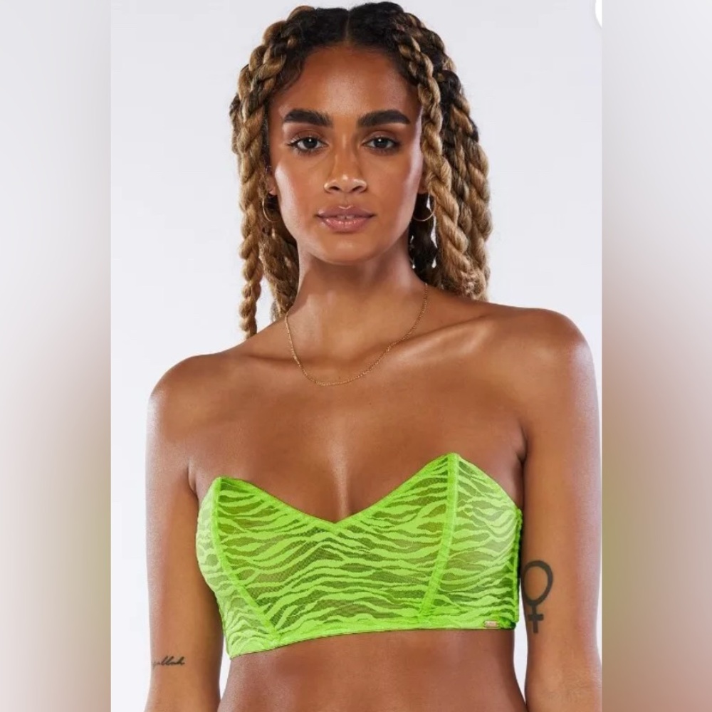 COPY - Savage X Fenty Women's All Over Me Lace Bandeau Bralette Green Tea Size …
